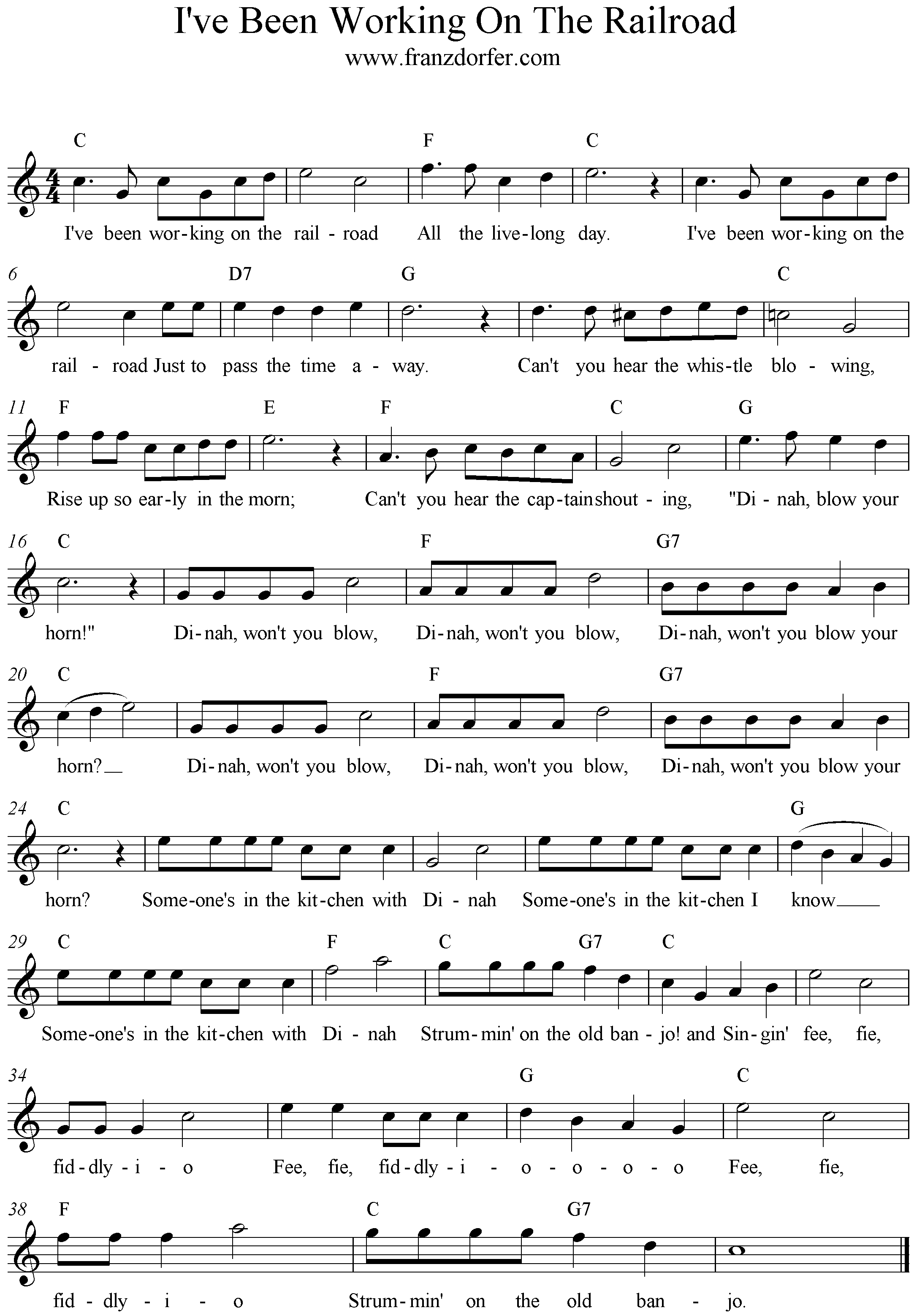 feesheet music I've been working on the railroad